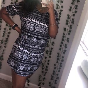 Tribal Print Black and White T-Shirt Dress